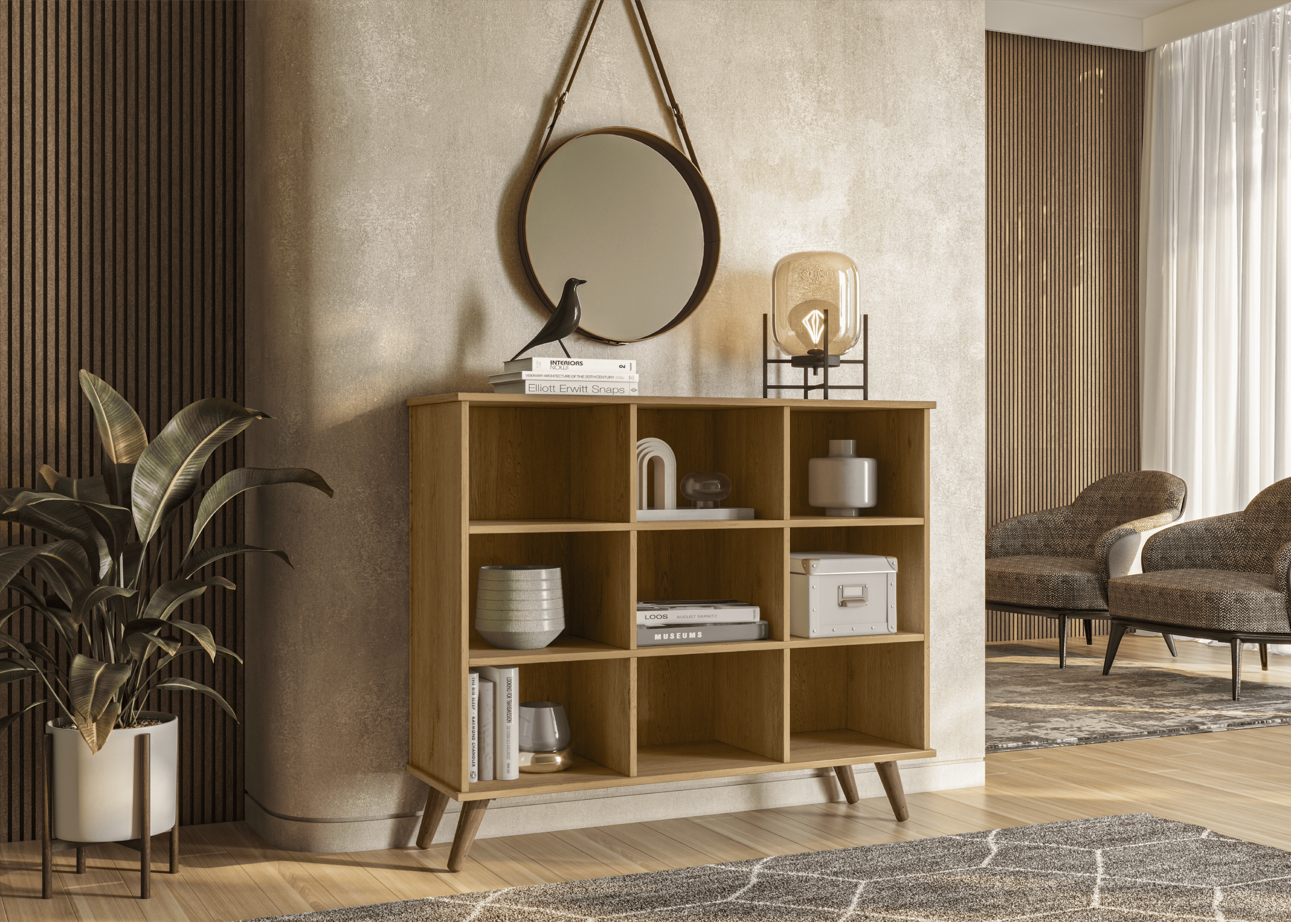 Qmovi - Nicho Organizador Com Pés Retrô - Freijó - Sem Gavetas - Ambiente