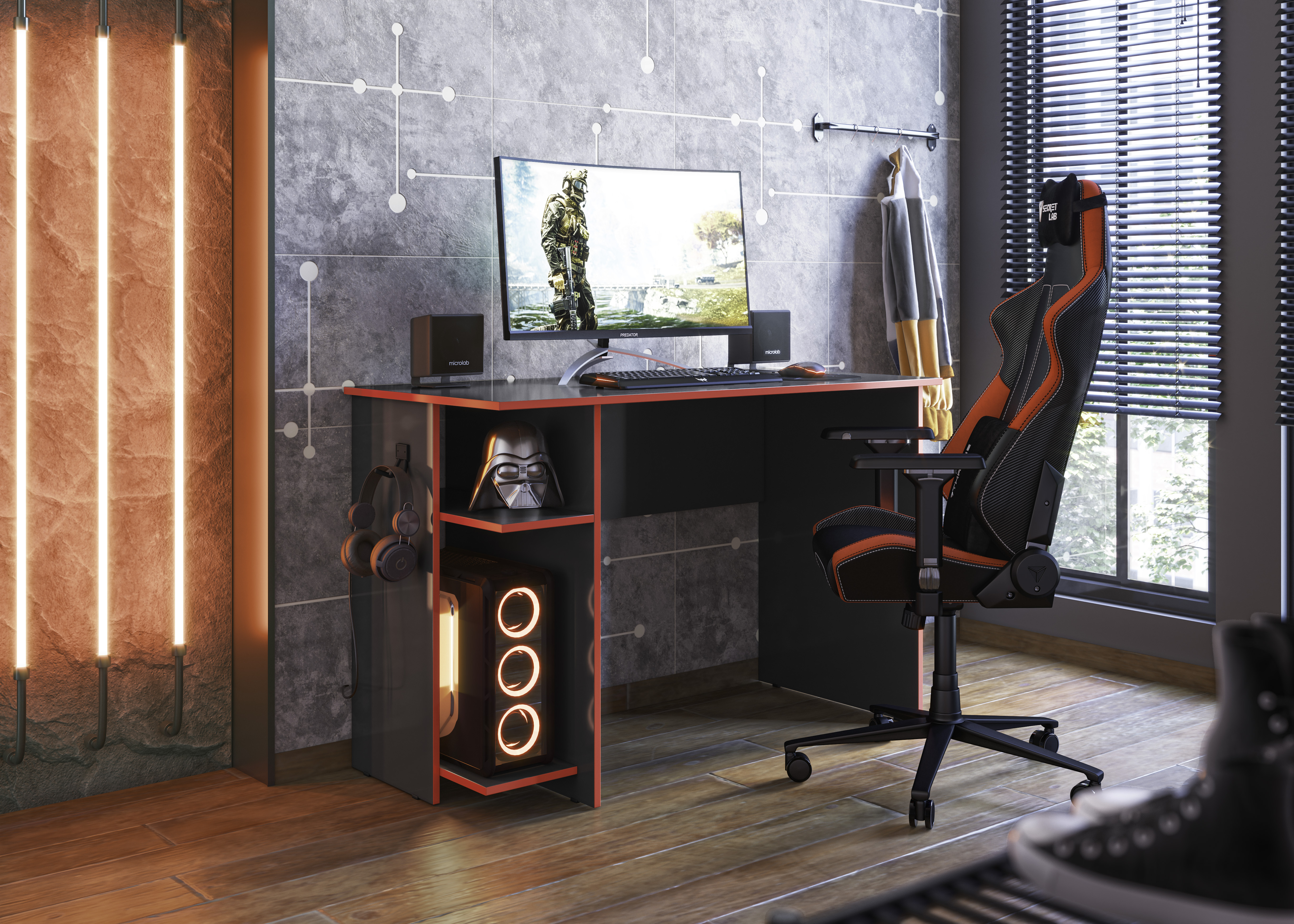 3875 - Mesa Gamer - Preto e Vermelho - Ambiente