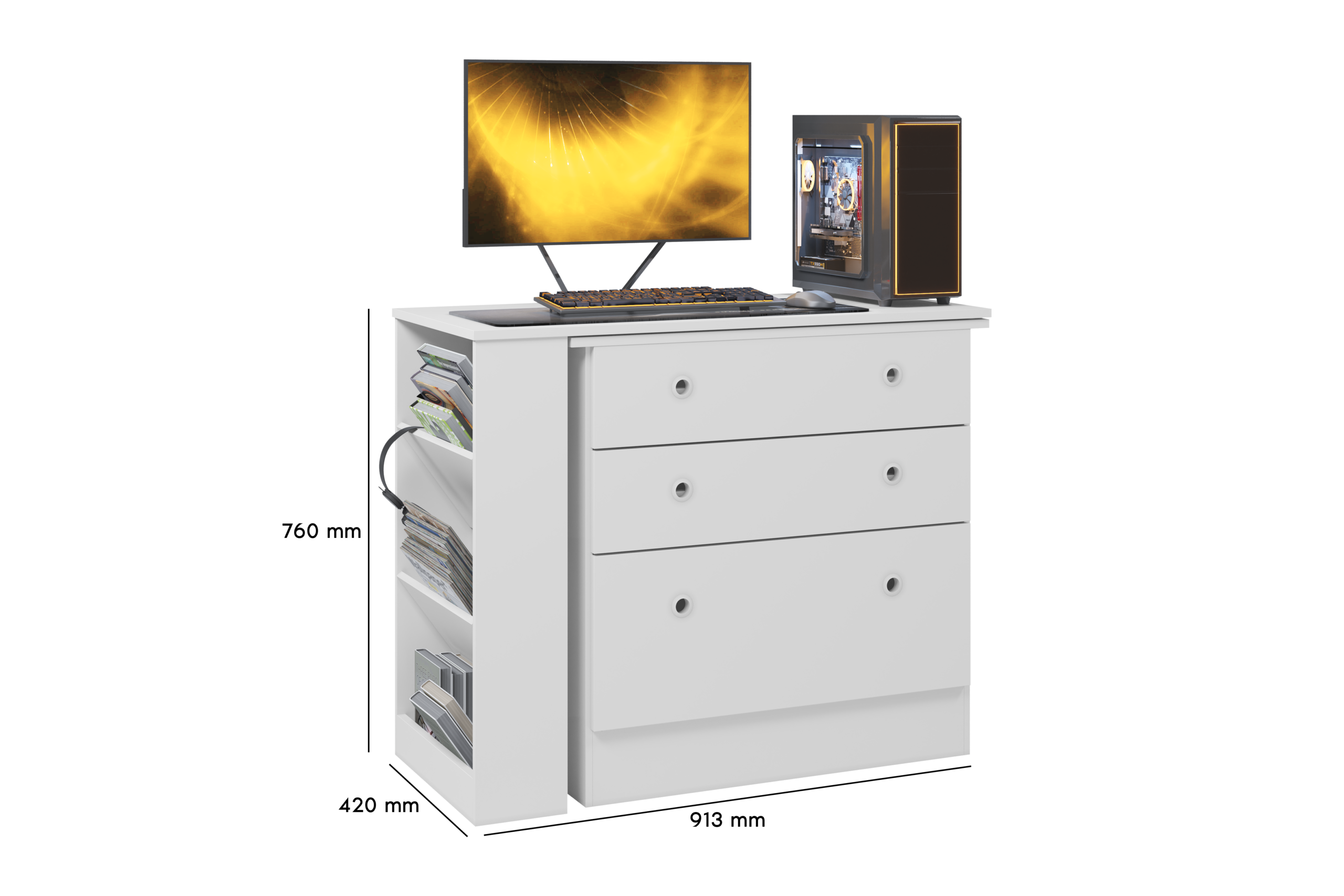 Cômoda com Mesa Giratória Gamer - Branco Acetinado - Croqui