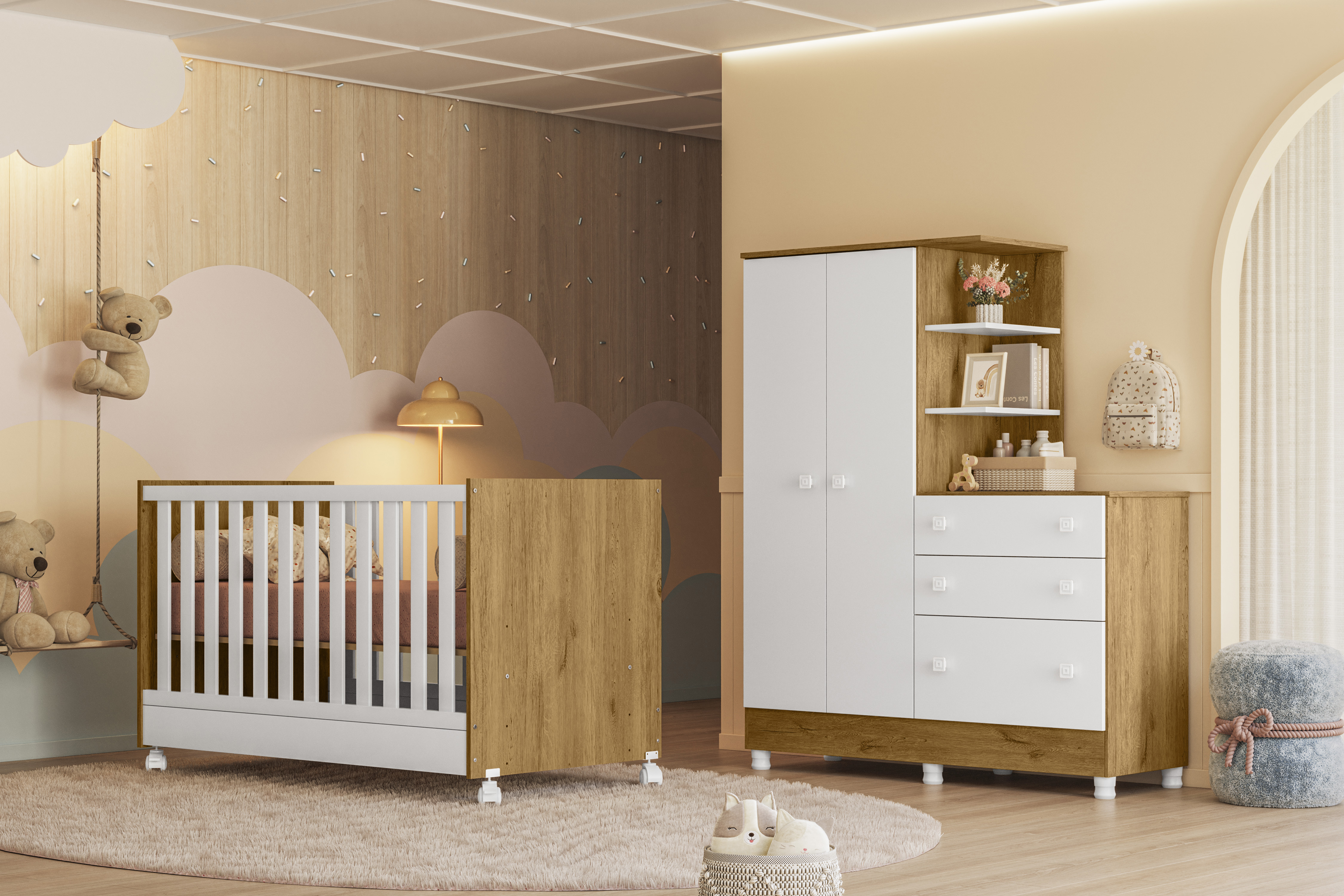 Berço Mini Cama - Freijó e Branco - Composição de Módulos - Qmovi - Ambiente