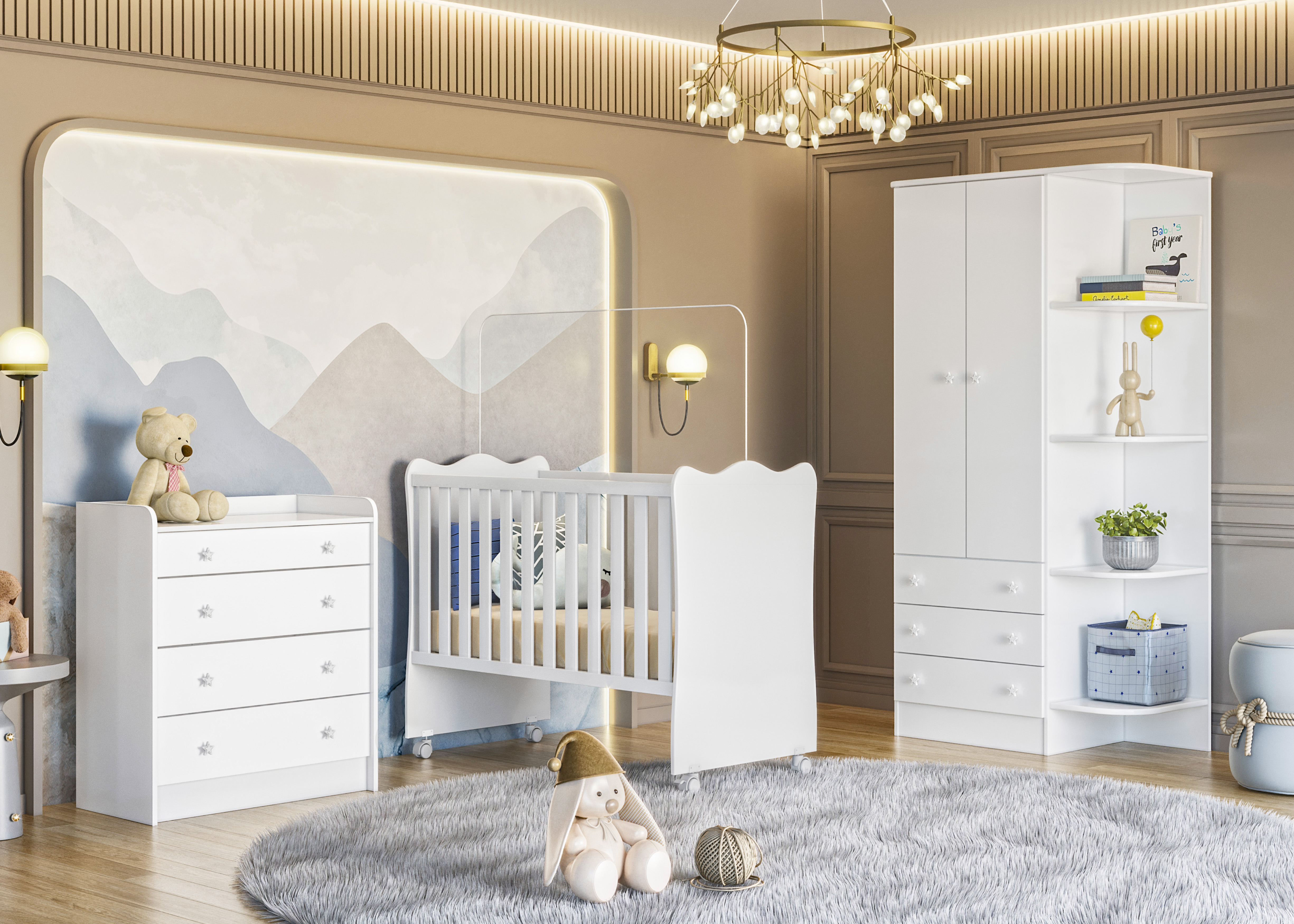 Qmovi - Cômoda Com Trocador - 2523 - Branco - Composição de Módulos - Ambiente