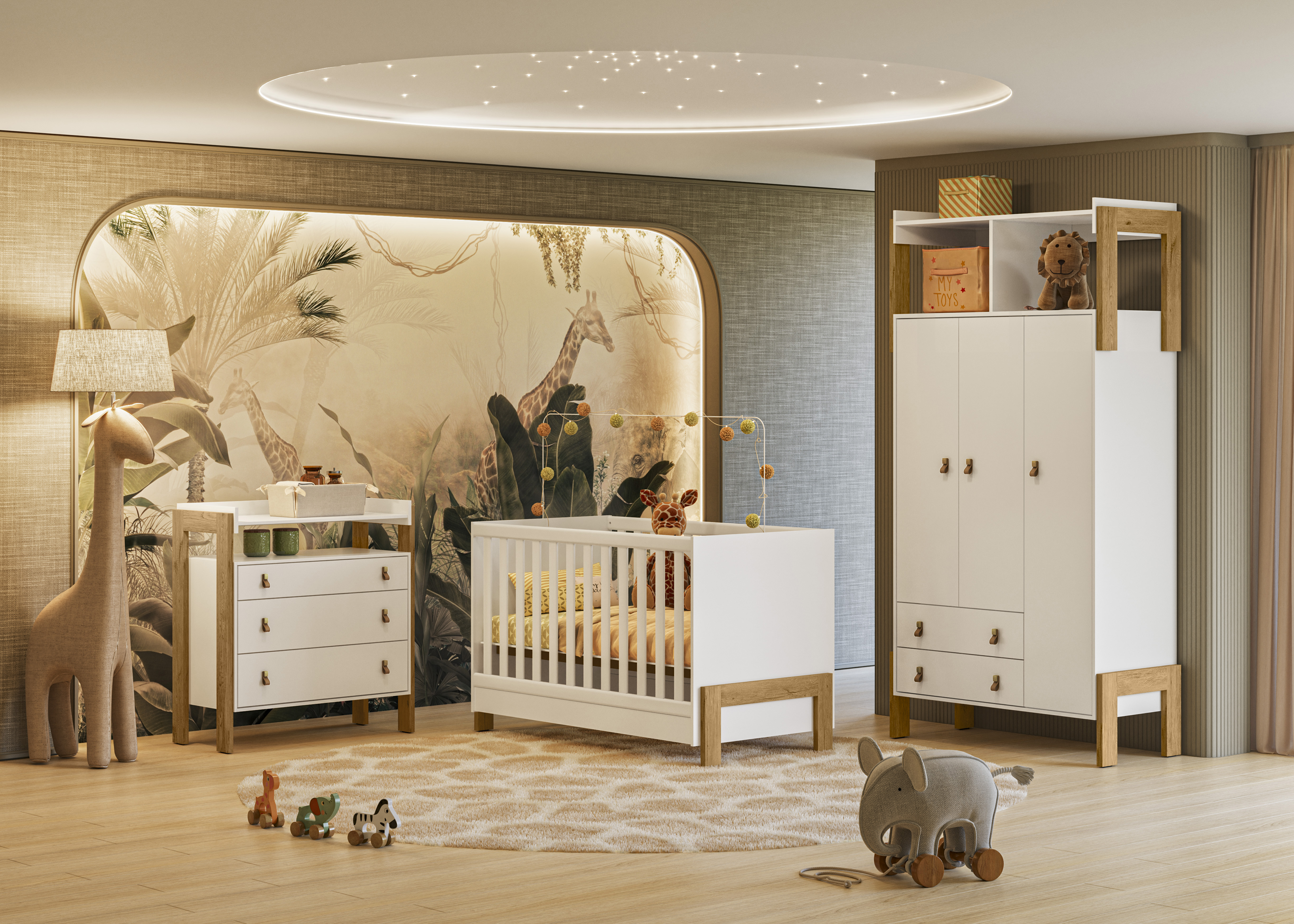 Qmovi - Linha Fantasia - GR+Comoda+Berco Fantasia - Freijo e Branco - Amb - Crop