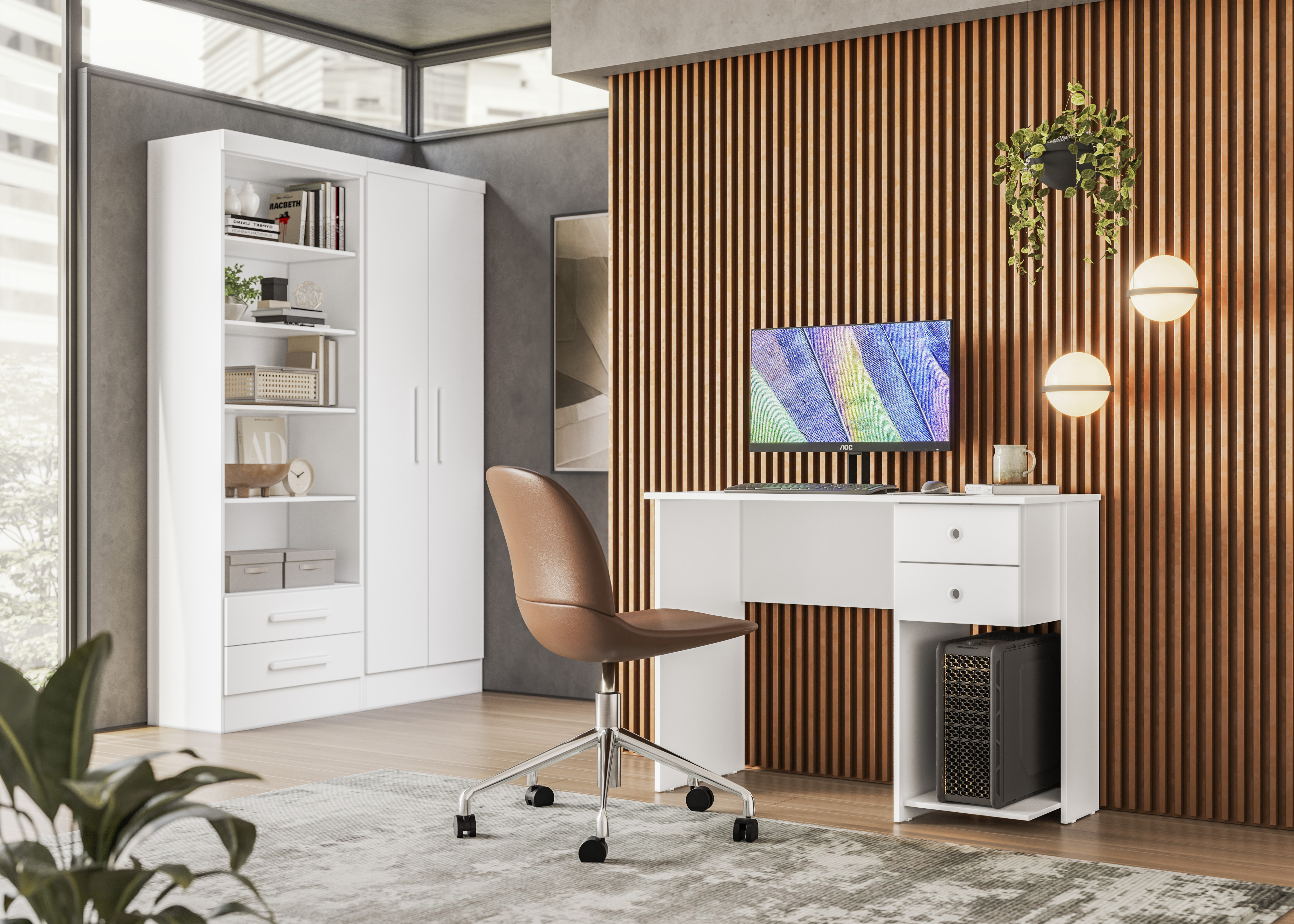 Qmovi - Mesa Escrivaninha - Branco - Composição de Módulos - Ambiente