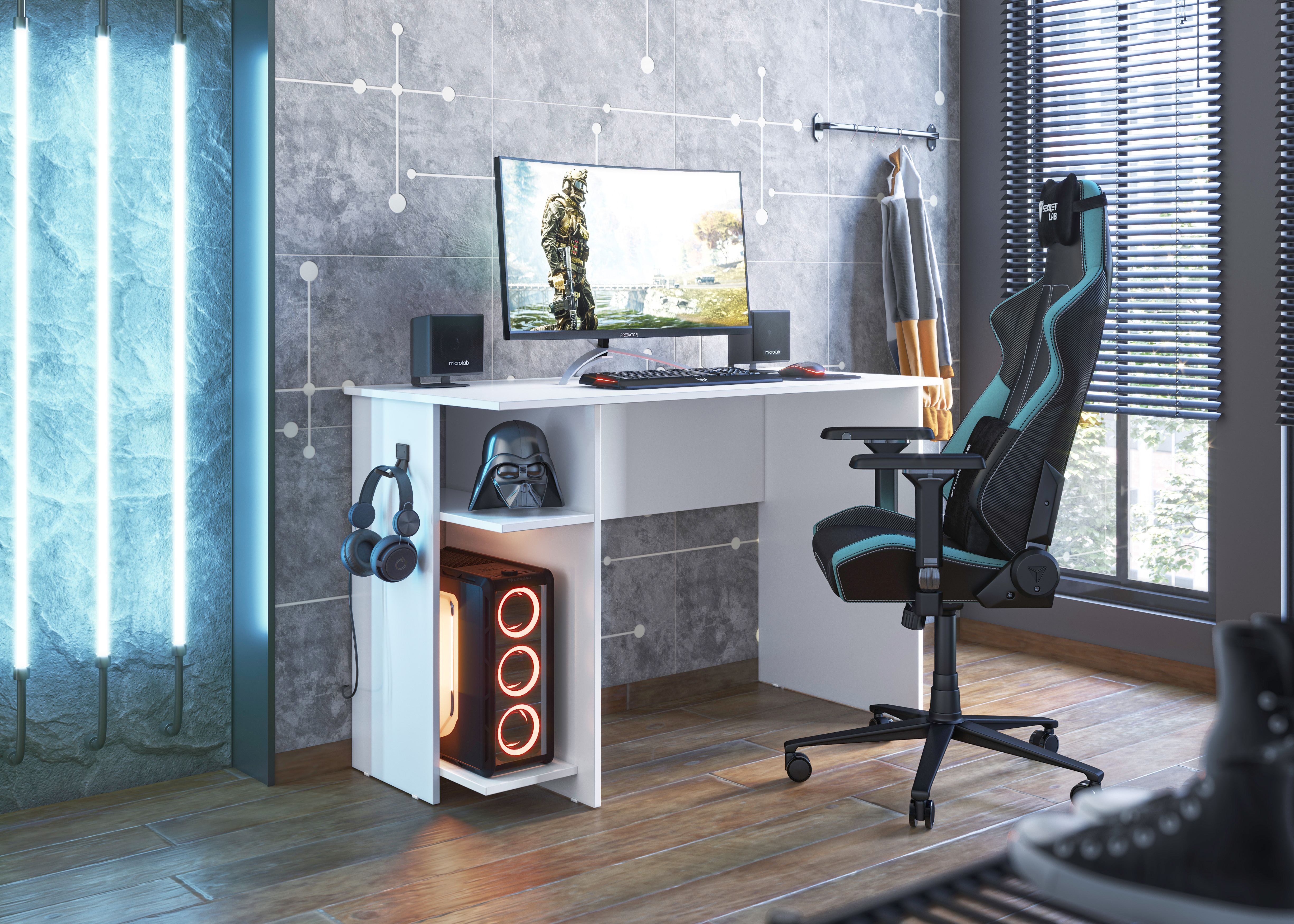 Qmovi - Mesa Gamer - Branco - Ambiente