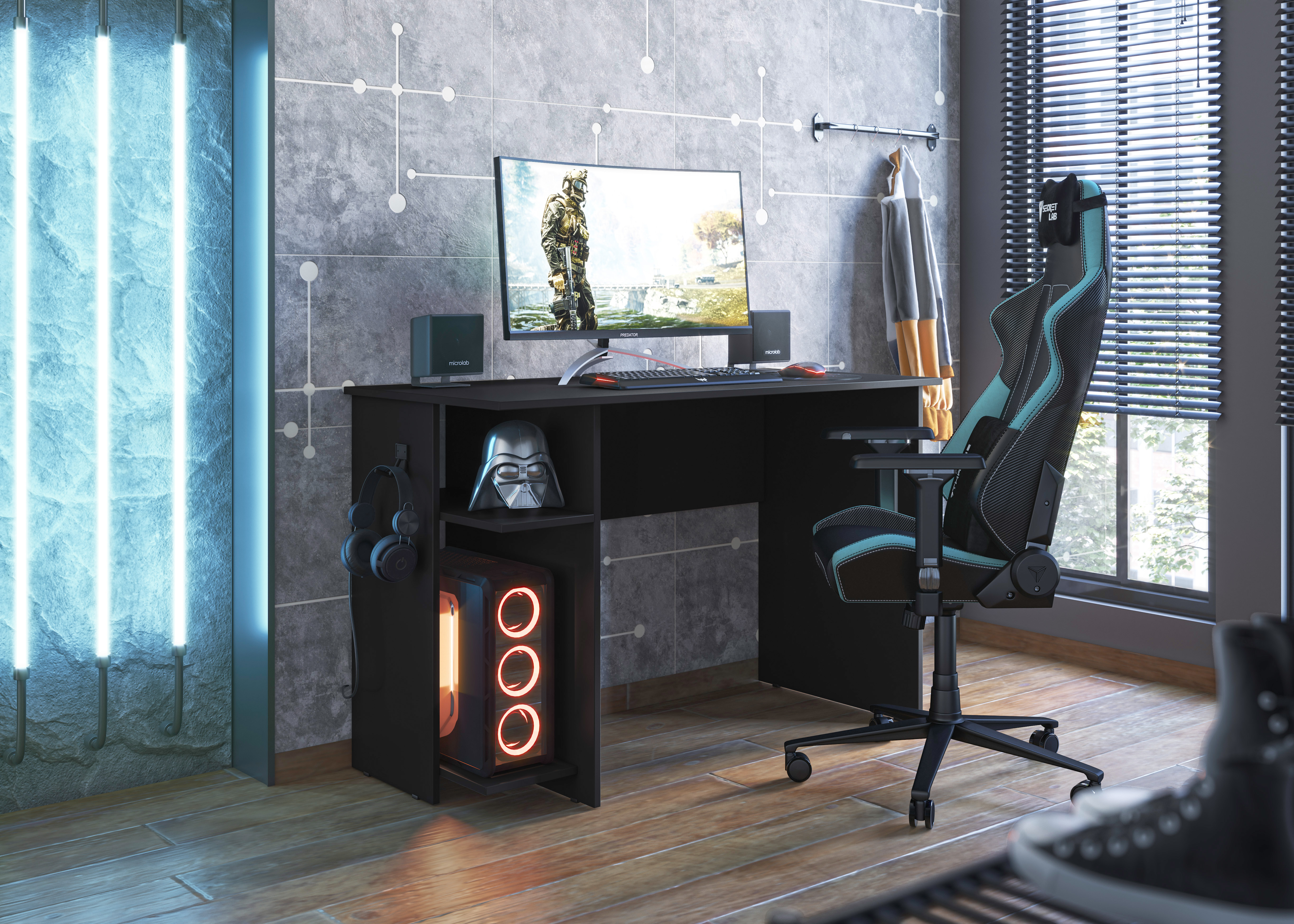 Qmovi - Mesa Gamer - Preto Fosco - Ambiente