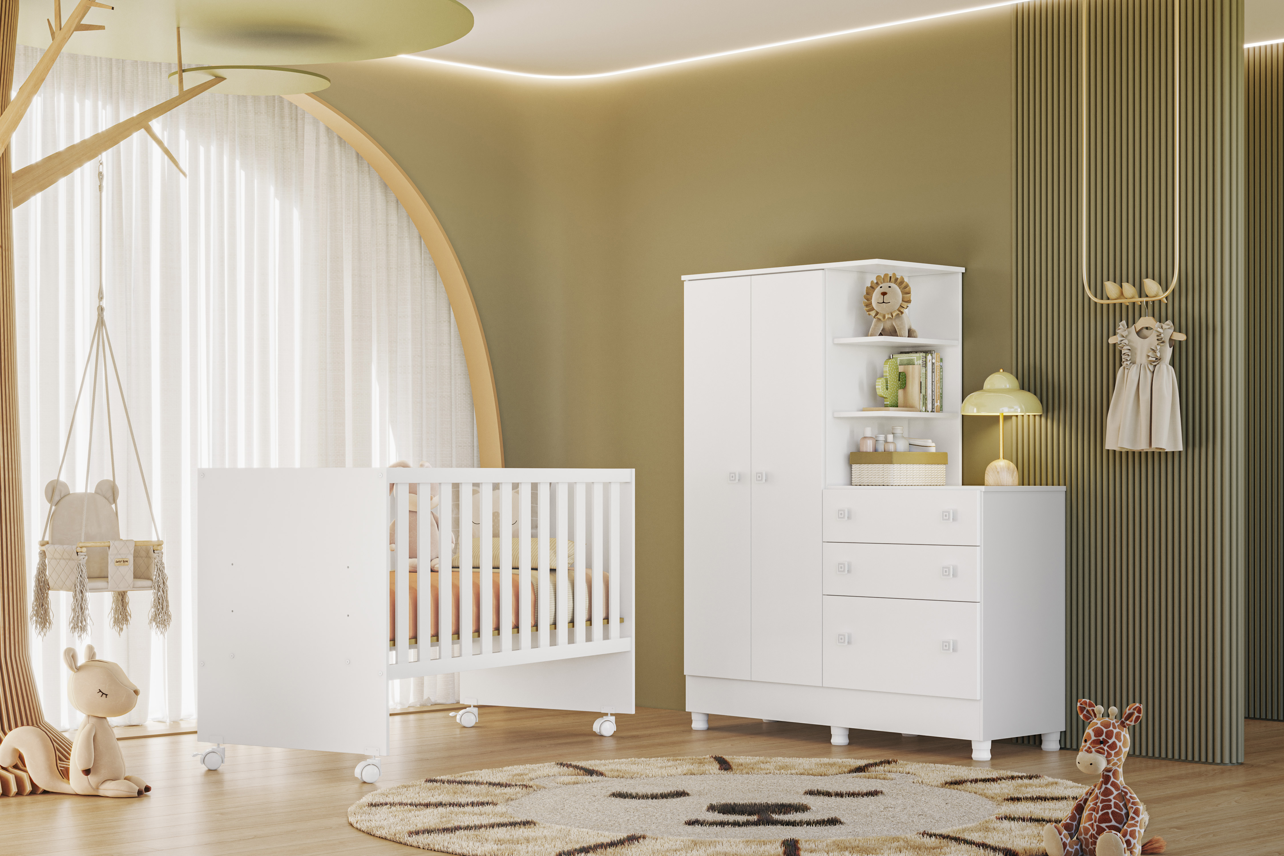 Qmovi - Guarda Roupa com Cômoda Doce Sonho - Branco - Módulo Conjugado - Ambiente