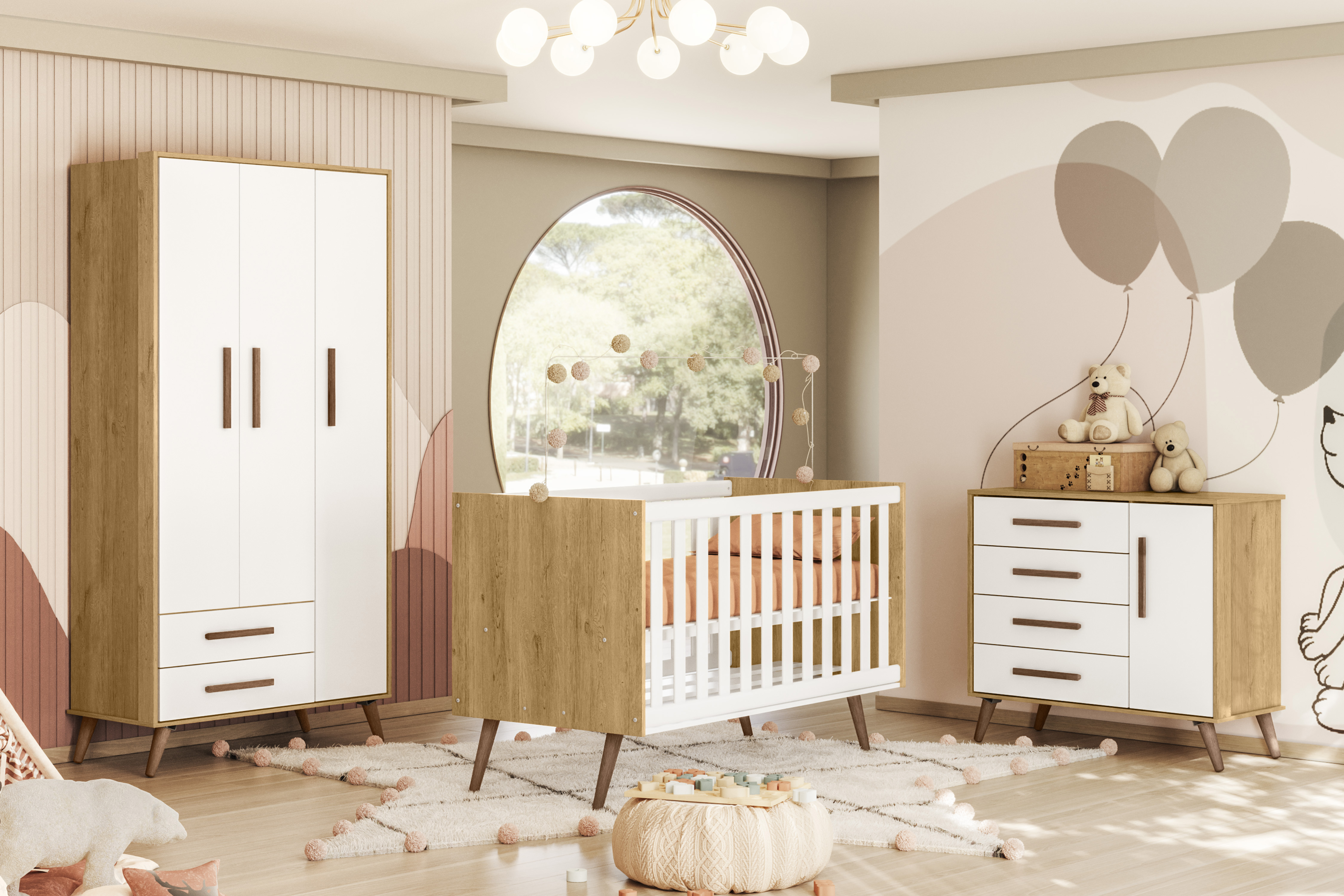 Qmovi - Cômoda Sapateira Q Encanto - Freijó e Branco - Composição de Módulos - Ambiente