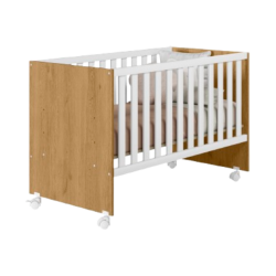 3540 - Berço Reto com Rodízio - Freijó e Branco