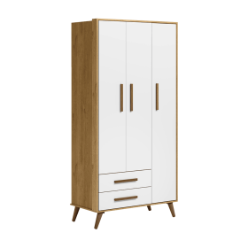 3830 - Guarda Roupa 3 Portas e 2 Gavetas - Freijó TOQ / Branco Acetinado