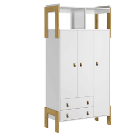 4375 - Guarda-Roupa 3 Portas e 2 Gavetas com Nicho - Branco Acetinado