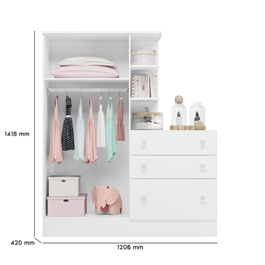 Qmovi - Guarda Roupa com Cômoda Doce Sonho - Branco - Croqui